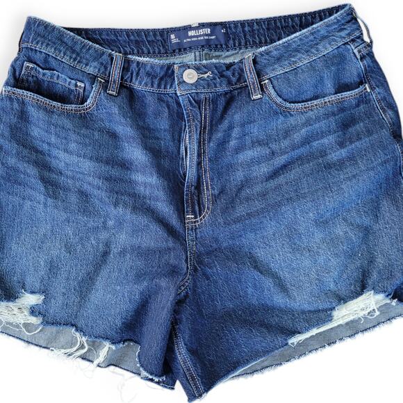 Hollister Ultra High-Rise 90's Short Dark Blue Raw Hem Shorts Women Sz 16/33 - Picture 6 of 9